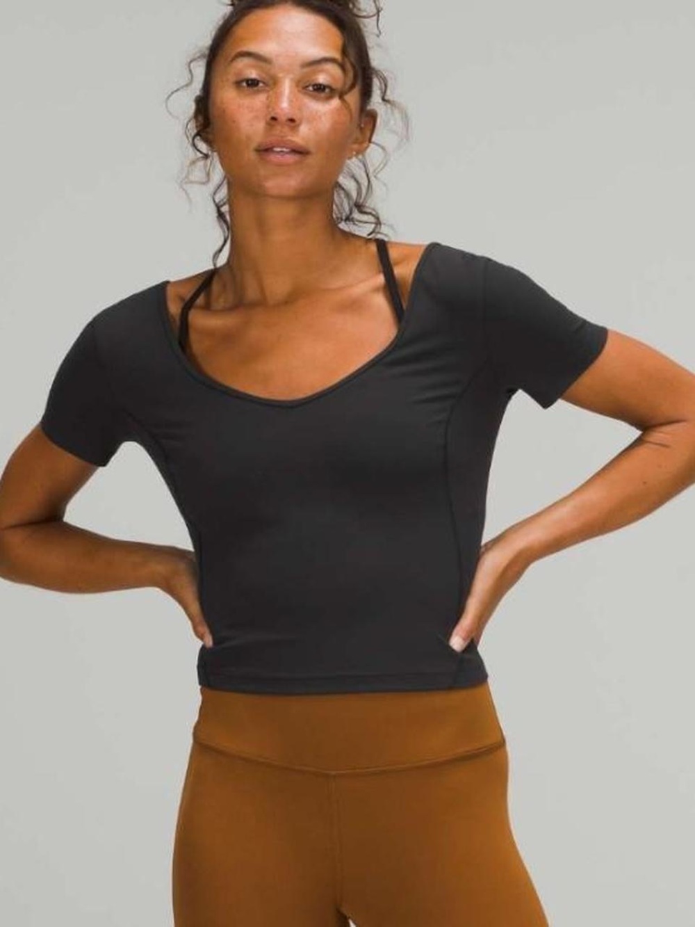 lululemon athletica Black Scoop-Neck Short Sleeve Top
